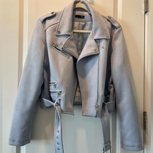 Aqua Faux Suede Moto Jacket